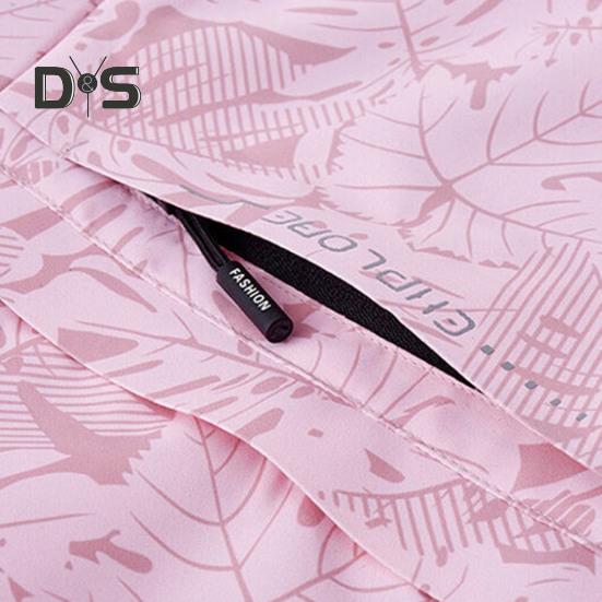 Women Jacket Stand Collar Detachable Hood Long Sleeve Casual Coat with Pockets Maple Leaves Print Zipper Placket Outwear