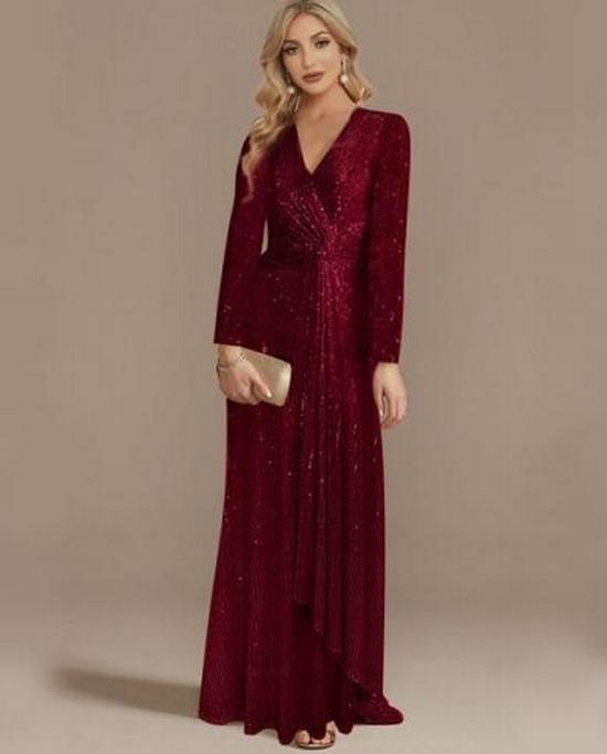 Spring Solid Color Sequin Long-Sleeve Evening Dress - 5 Colors
