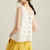 Women Clothing Vintage Simple Causal Vacation with Buttons Linen Tank Tops Summer Female V Neck White Loose Sleeveless Vest
