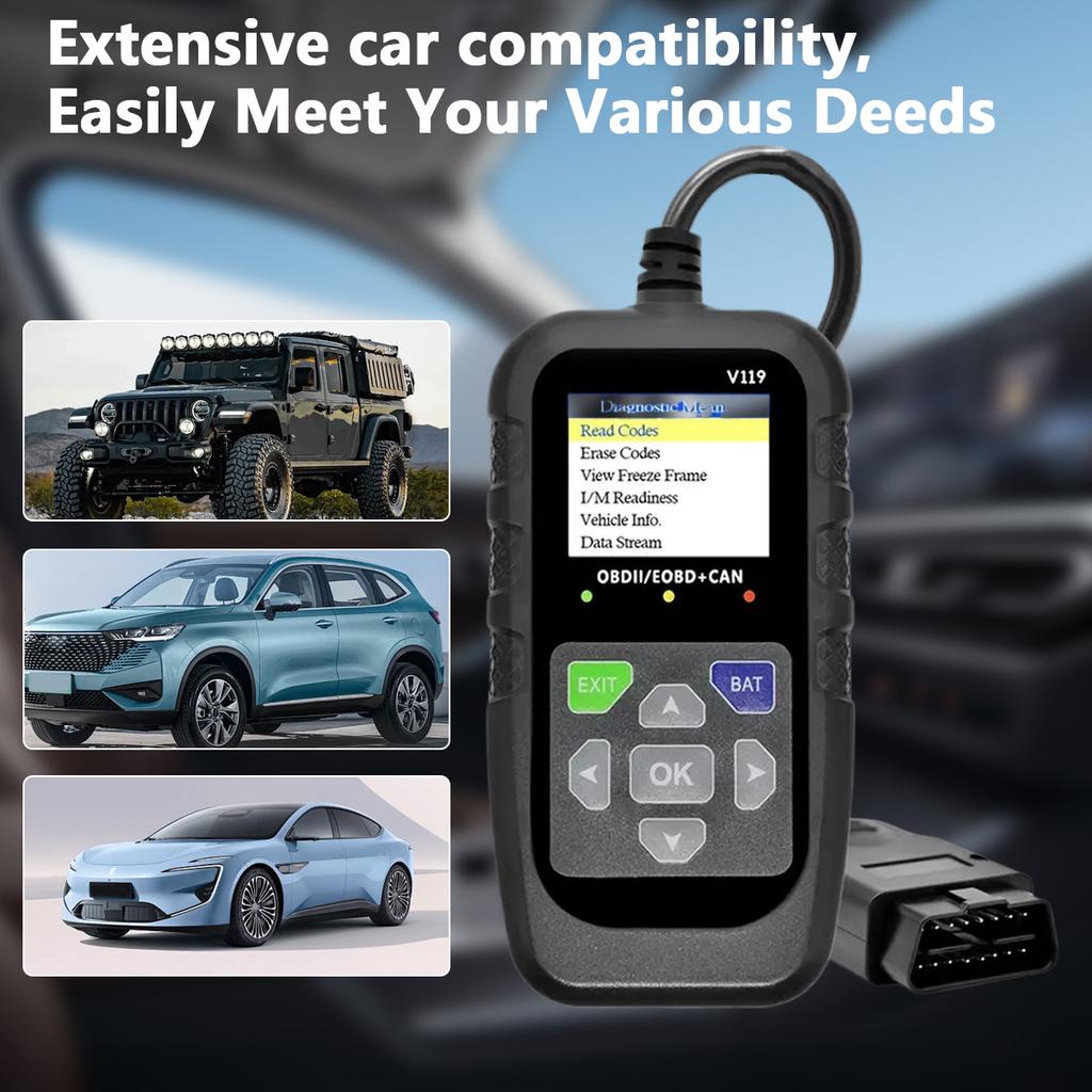 V119 OBD2 Scanner Car Diagnostic Tool with Live Data Voltage Test & USB Power for All EOBD/CAN Vehicles (Read/Clear Codes)