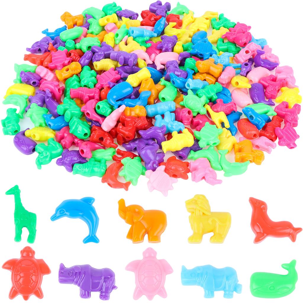 200 Pcs Mixed Animal Shaped Beads Colorful Marine And Jungle Animal Spacer Beads
