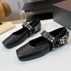 Fashion Punk Rivet Buckle Strap Mary Janes Women Square Toe Solid Leather Ballets Shoes Ladies Soft Slip On Loafers Femme Flat Ballerina