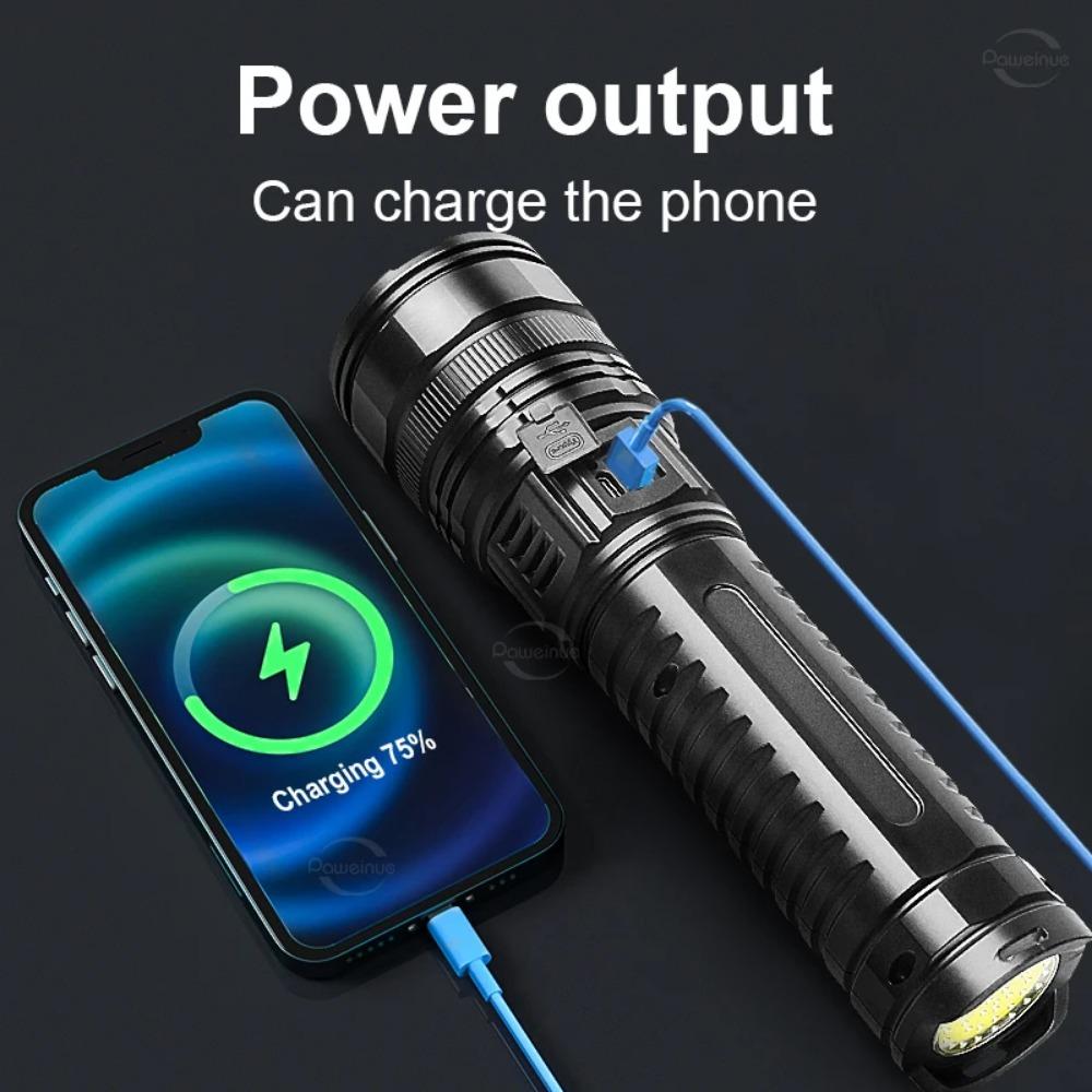 White Laser Flashlight Powerful Light Wicks Ultra Bright Zoom Long Shot LED Rechargeable COB Tail Light Outdoor Power Bank