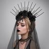 Gothic Queen Bride Costume Headband with Mesh and Rhinestone Lace Flower Crown for Halloween Cosplay Party Festivals