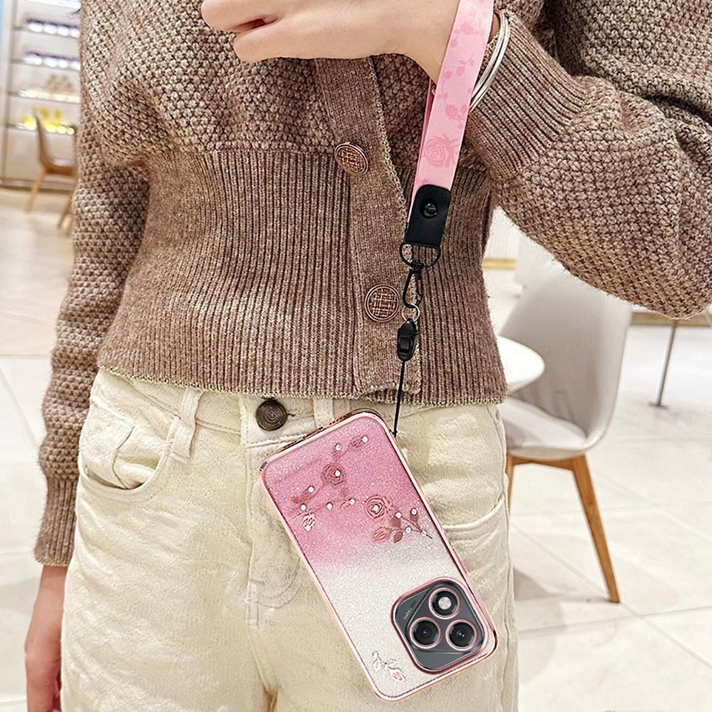 KADEM For Honor 400 Lite 5G Case Flower Pattern TPU Gradient Phone Cover with Lanyards