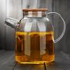 1000ml/1800ml Large Capacity Transparent Glass Teapot Heat-resistant Filter Flower with Bamboo Cover Handle Juice