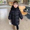 Winter Girls Long Thick Warm Long Parkas with Pocket Kids Hooded Coat Outerwear Two Colors