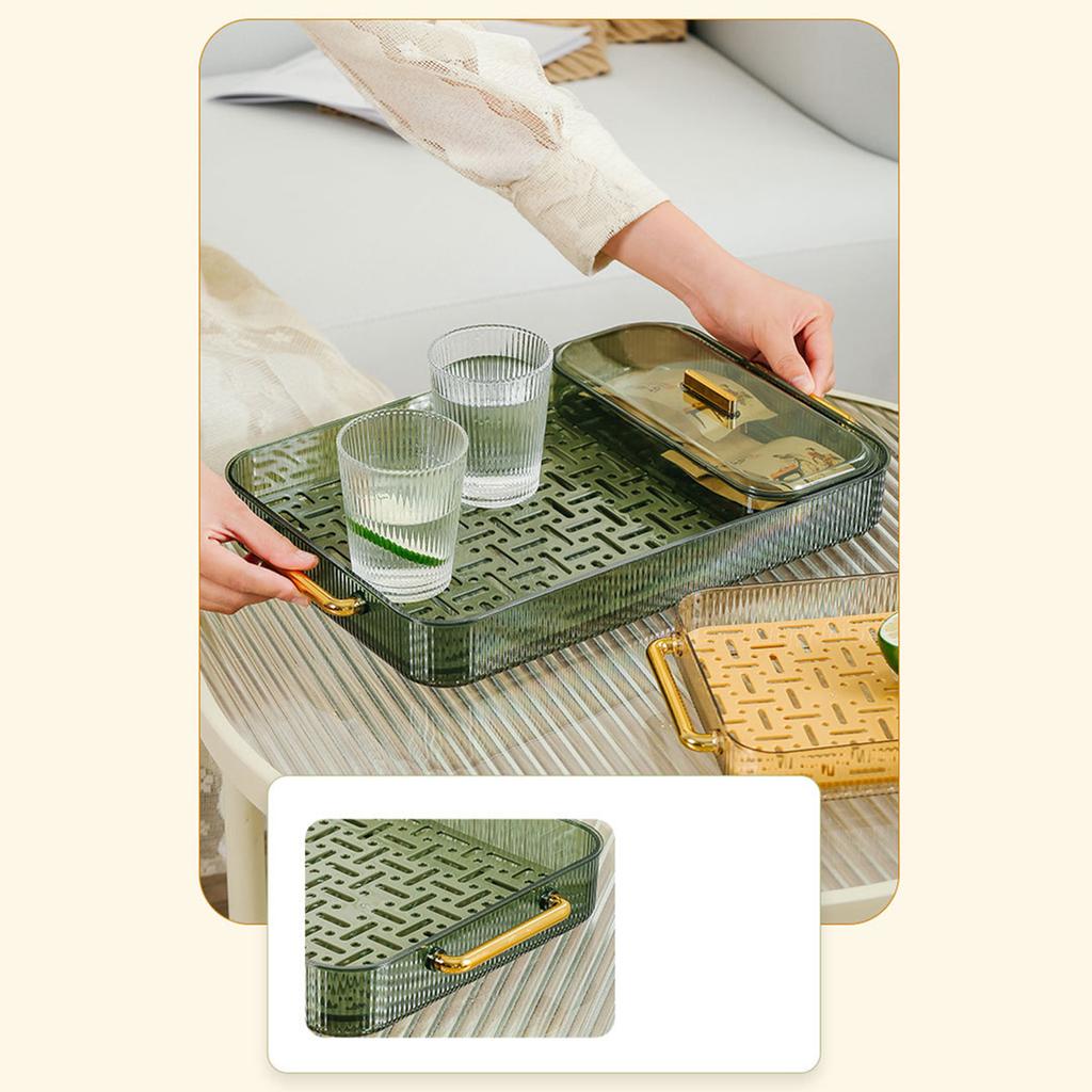 Double Layer Water Drainage Tea Tray with 2 Handle Decorative Fashionable Water Drainage Tea