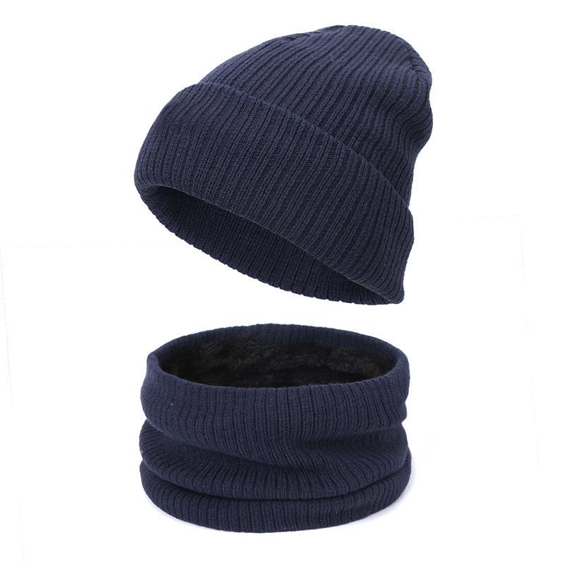 Men's and Women's Knit Pullover Hat Set: Autumn/Winter Velvet-Lined Warm Hat, Scarf, Gloves