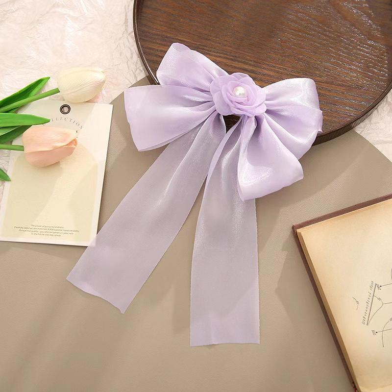 Chiffon Bow Hair Clip Women Large Bowknot Stain Hairpin Barrettes Girls Solid Color Ponytail Clip Hair Accessories Headwear Gift