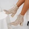 Fashion Sequined Ankle Boots for Women Autumn Winter Fashion Square Heels Women Pointed Boots Female Zipper Stage Chelsea Booties 2024