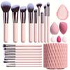 Makeup Brush Combo Set Premium Synthetic Foundation Powder Concealer Eyeshadow 18 Piece Brush Set with 5 Sponges and Sponge Case (Pink)