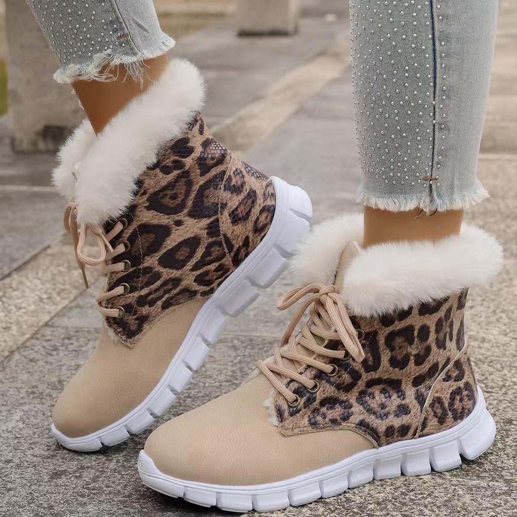 Women Ankle Boots Winter Comfortable Warm Fluffy Boots Lace Up Soft Sole Platform Shoes Women Non Slip Thick Plush Snow Boots