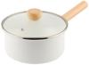 Bestco IH Enamel with Glass Bianco Saucepan, 18cm, Lid, White, NQ-0011