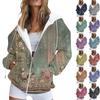 Women's Fashion Casual Printed Sweatshirt Autumn And Winter Long Sleeve Pocket Cardigan Jacket Zipper Hoodie Coat
