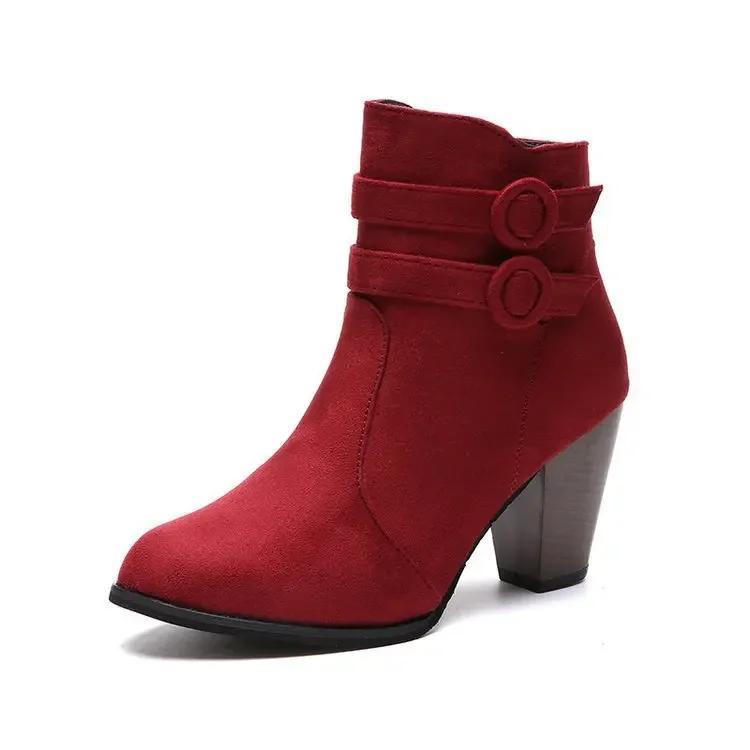 Autumn Winter Women High-heeled Boots Comfortable Warm Women's Cotton Shoes New Wear-resistant Non-slip Womens Boots Botas Mujer
