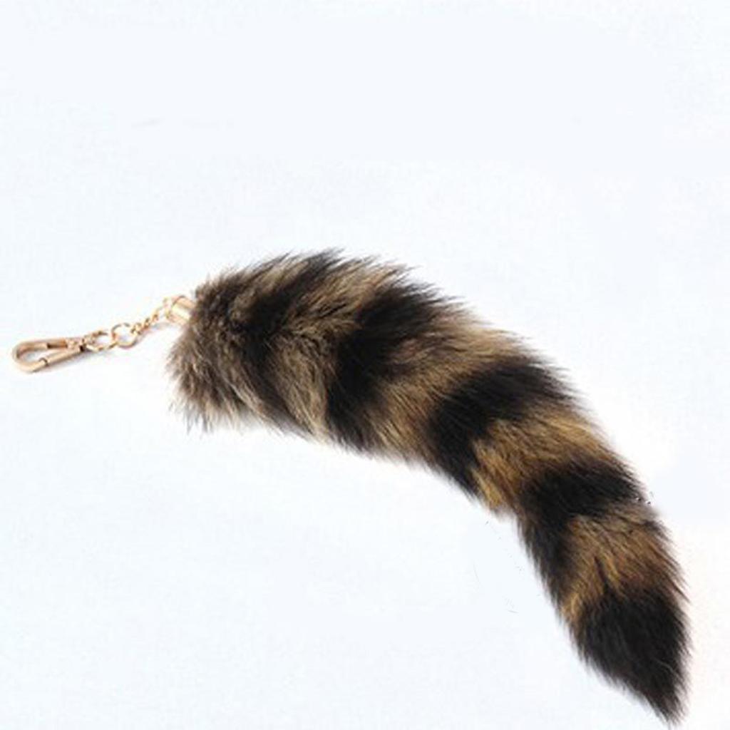 Plush-Fox Tail Keychain Furry Racoon Tail Keyring Keychain 28cm Animal Tail Key-Pendant Pompoms Keyring Holder Bag-Decor