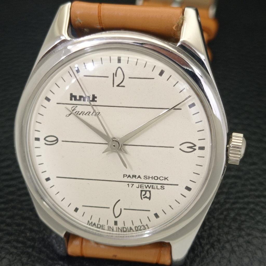 HAND-WINDING VINTAGE HMT JANATA INDIAN MENS WHITE COLOR DIAL WATCH A700070-5 R201-a700070