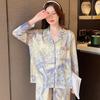 Beauty Home Suit Spring Summer New Two Piece Set Pajamas for Women Satin Silk Long Sleepwear Loungewear Women