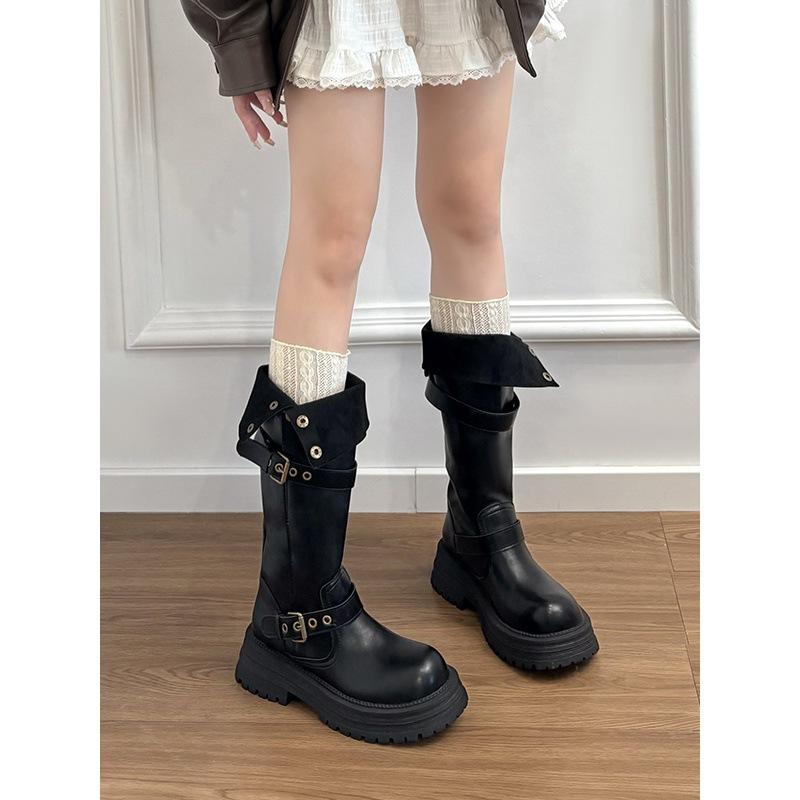 Thick-soled Two-wear Black Long Boots, Women's Autumn and Winter Retro Velvet High Knight Boots, Thin Boots