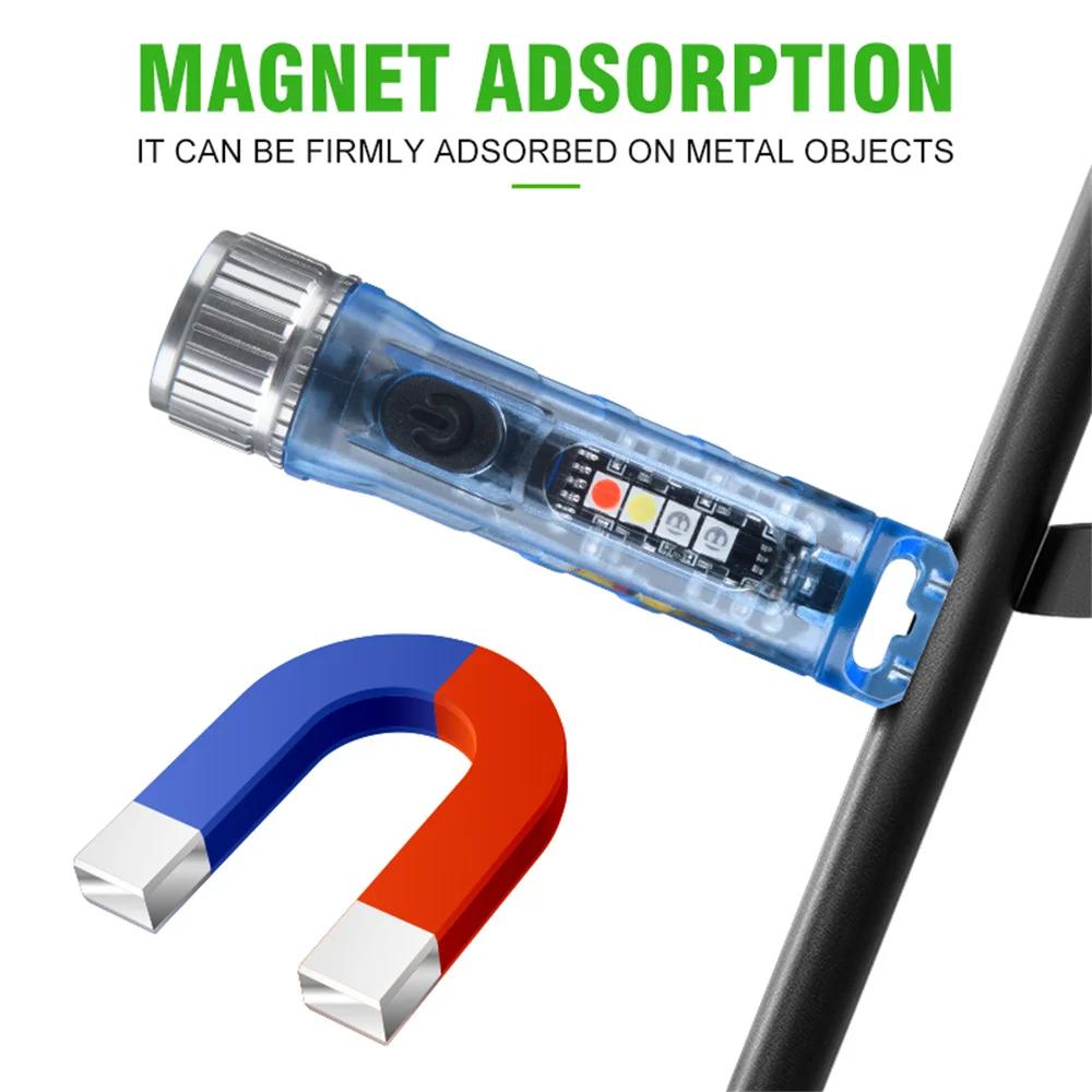 Mini Keychain Flashlight USB-C Fast Charging EDC Multi Functional Pen Clip Nightlight Torch Outdoor Emergency Camping Lantern