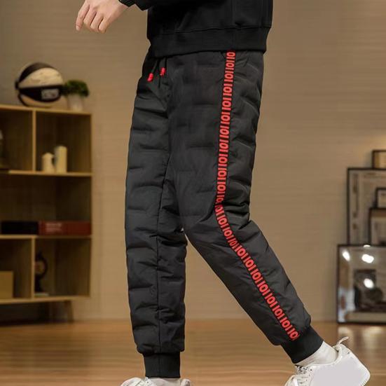Autumn Winter Down Pants Elastic Waist Drawstring Solid Color Thickened Warm Pants Windproof Snow Warm Cotton Pants