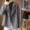 Women Jacket Lapel Solid Color Double-breasted Woolen Coat Short Type Loose Thermal Long Sleeved Commuting Dating Spring Fall Winter Coat