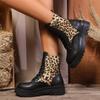 Large Size 2024 New Lace-up Thick Bottom Fashion Versatile Temperament Lace-up Color Matching Leopard Print High Fashion Boots Women