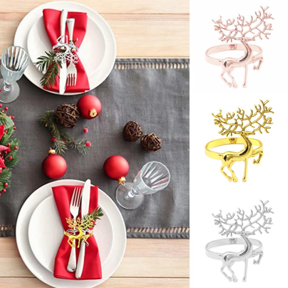 Xmas Napkin Rings Deer Shaped Holders Buckles Party Serviette Christmas Decoration Supplies 1/6 PCS