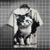 Summer Cartoon Animal Men's T-Shirt Cute Cat Pattern 3D Printed Tees Casual Loose Short Sleeve T-shirts Oversized Men Clothing Tops