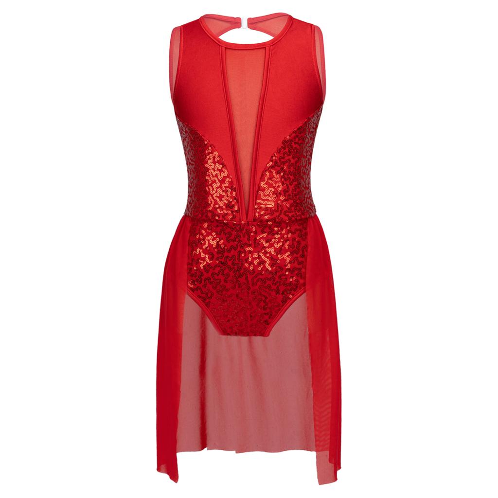 Kids Girls Ballet Tutu Leotard Dress Shiny Sequins Flowy Mesh Skirted Gymnastics Leotard Contemporary Lyrical Dance Costumes