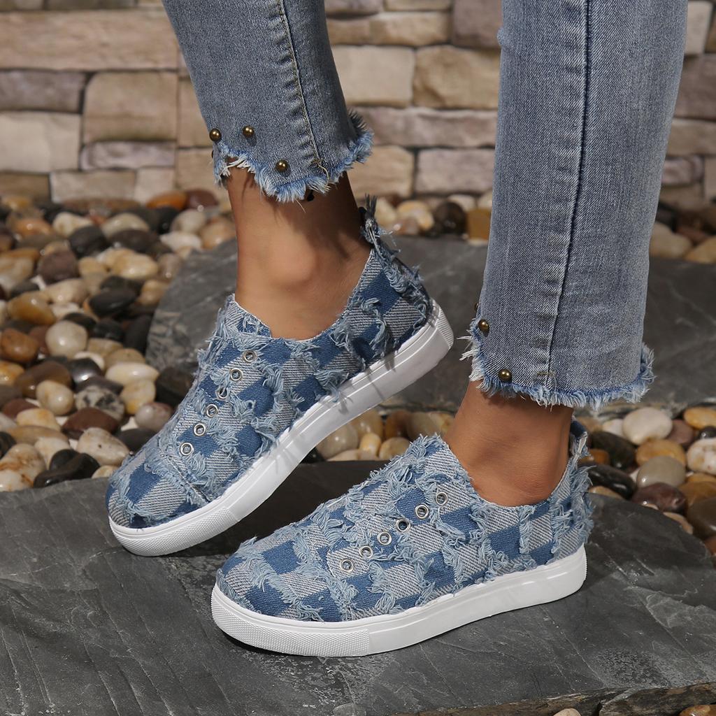 Plus Size Sneakers Women Casual Flat Canvas Shoes Denim Shoes Flat Canvas Tennis Shoes