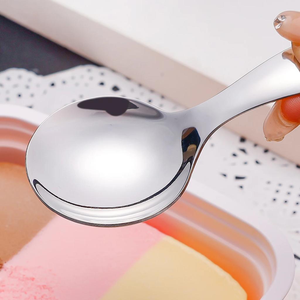 Mini Stainless Steel Short Handle Spoon Silver Gold Cute Round Head Ice Cream Dessert Spoons Kitchen Teaspoon Tableware Utensils