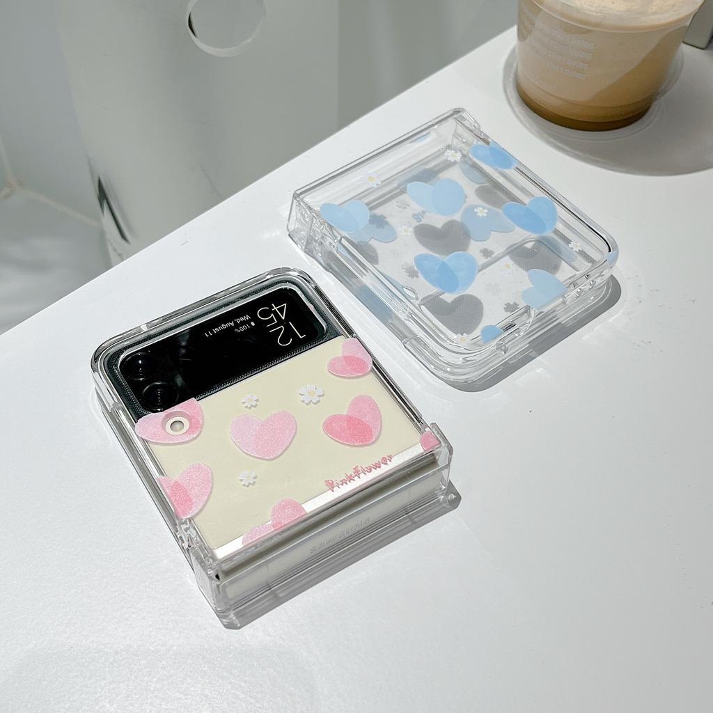 For Samsung Z Flip 4 Case Ins Heart Transparent Folding Phone Case For Galaxy Z Flip 3 5g Zflip4shockproof Hard Pc Back Cover