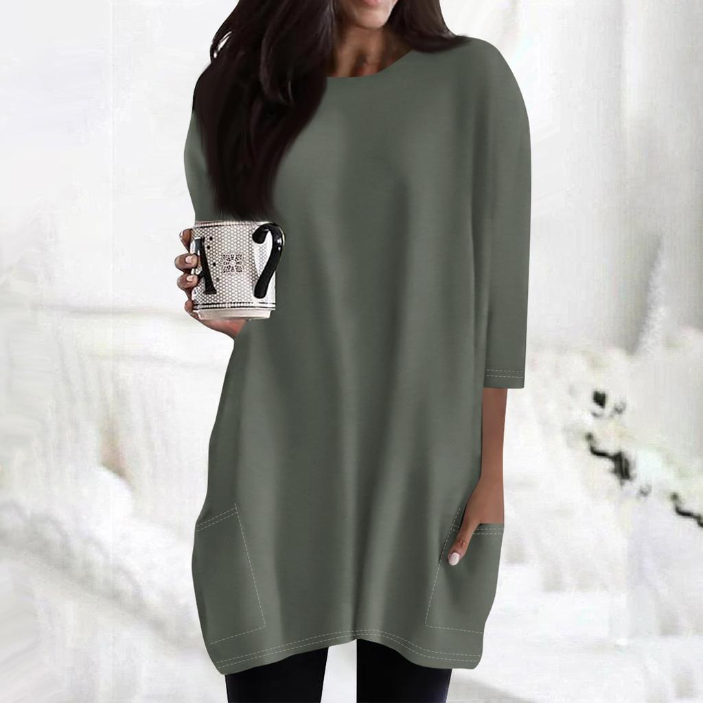 Women's  Casual 3/4 Sleeve Shirts Fashion Print Tunic Tops With Pockets