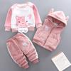 3Pcs/Set Toddler Infant Baby Boys and Girls Winter Warm Long Sleeve Thickening Hooded Coat +Outerwear Jacket +Pant Kids Lovely Cat Golden Velvet Suit