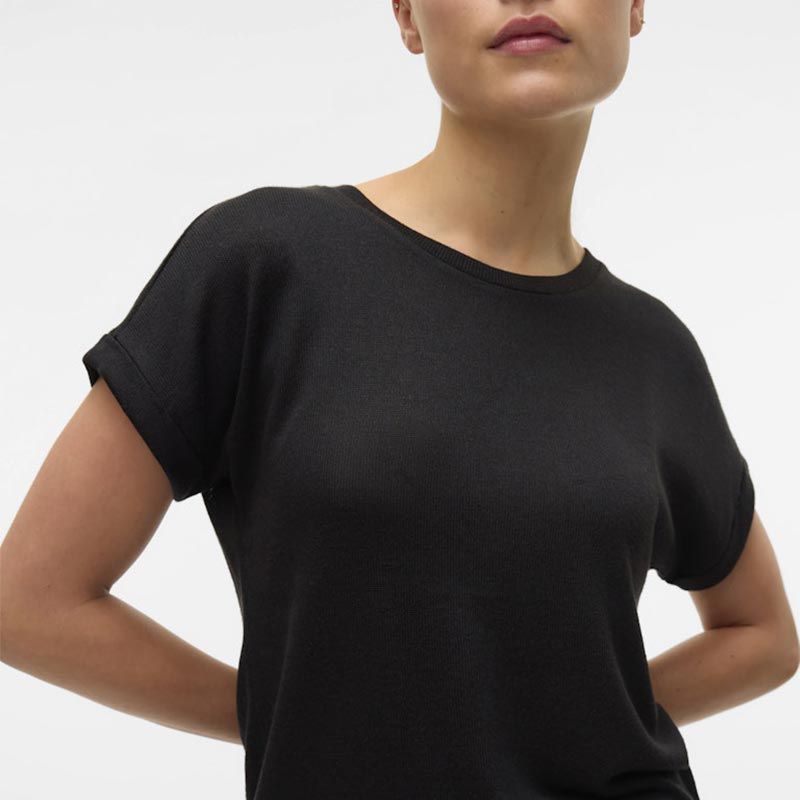 Short-sleeved T-shirt with Turn-up Cuffs Fine Knit Round Neck Brianna Women VERO MODA