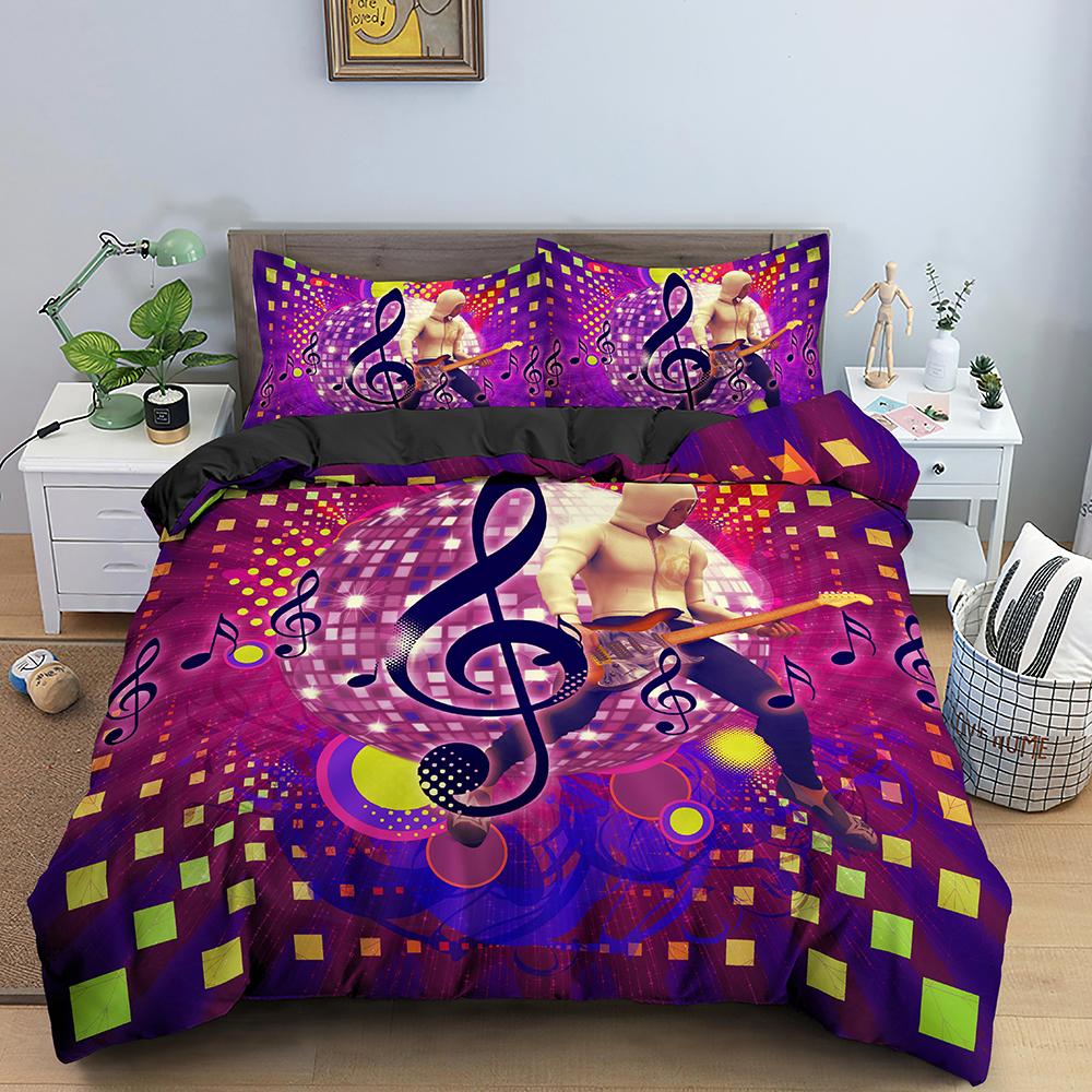 Music Duvet Cover Set 3D Print Music Note White Black Comforter Cover For Boys Girls Teens Polyester Bedding Set King Queen Size