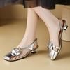 Ladies Shoes Closed Flowers Silver with Low Heels Women's Sandals Anti Slip Hot Summer 2025 Comfortable Vintage Comfort Price