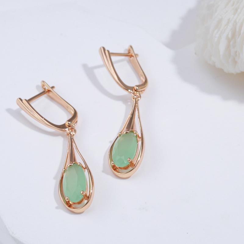 Kinel Lake Green Zircon Long Dangle Earrings For Women Water Drop Stone Earrings