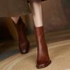 Fashion Autumn and Winter 2024 New Versatile Nude Boots Women's Thick Heel Side Zipper High Heel Simple Casual Square Short Boots Women