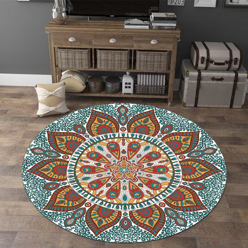 Bohemian Ethnic Round Carpet - Retro Style for Bedroom, Living Room, and Tent