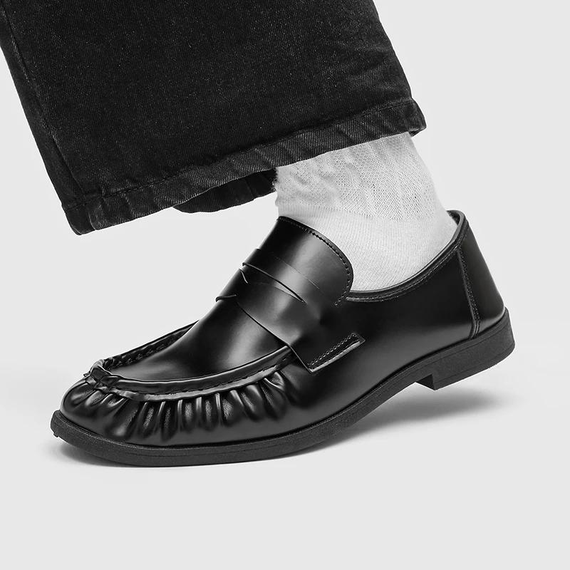 High Quality Genuine Leather Men Shoes Breathable Business Slip On Loafers Man Casual Black Flats Driving Walking Shoes Moccasin