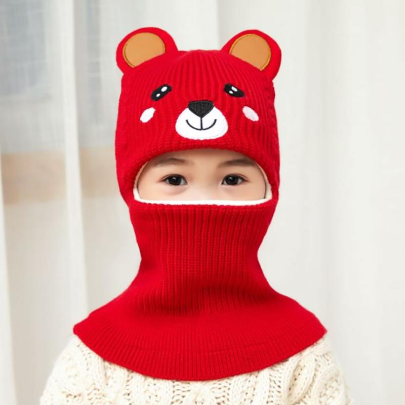 2020New Baby Girl Winter Hat Warm Bear Skullies Beanies Knitted Cap Kids Balaclava Mask Hats