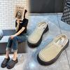 Half Slippers Woven Two Wear Cool Slippers 2025 Summer New Thick Sole Heightened Hollow Breathable Bag Head Sandals Women's Shoes