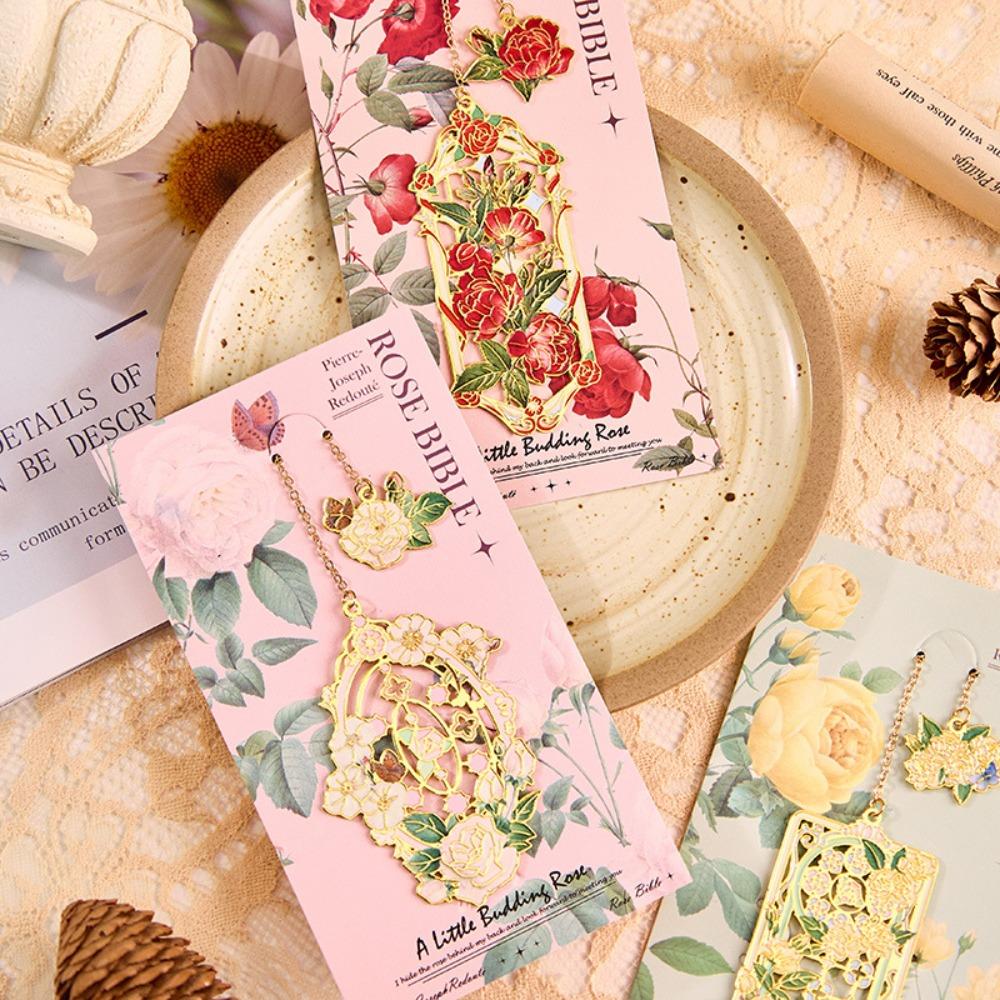 Pendant Hollow Bookmark Chinese Style Floral Painting Bookmark Retro Metal Bookmark Student