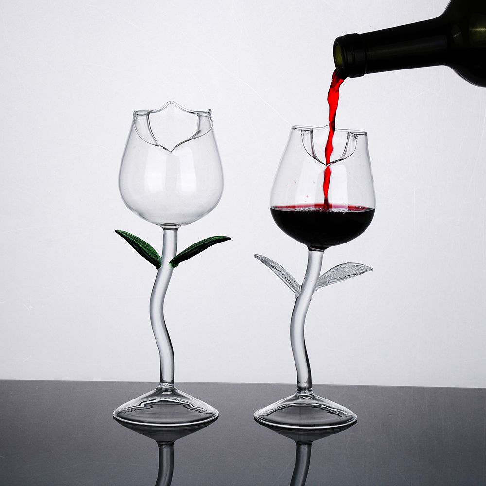 For Party Home Decor Juice Cocktail Champagne Glass Rose Flower Shape Red Wine Glass Goblet