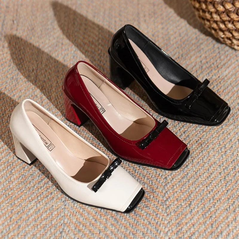 Fashion Spring Fashion New Style Shallow Mouth Square Toe Pumps Comfortable Elegant High Heels Square Toe Color Matching Women's Shoes