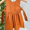 Girl Princess Dress 2023 Spring Autumn New Korean Kids Orange and Beige Retro Cotton Linen Embroidered Dresses Two Piece Set