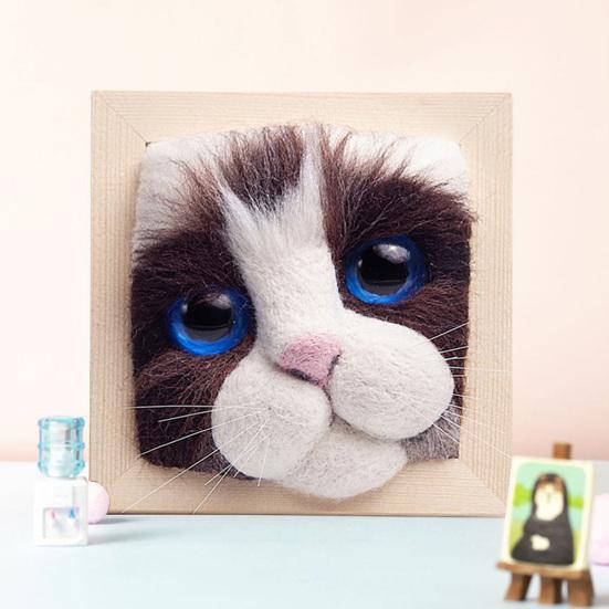 Photo Frame Ornaments with Shaping Base Wool Felt Interactive Lovely Cat Head Doll Knitting Kit Household Supplies